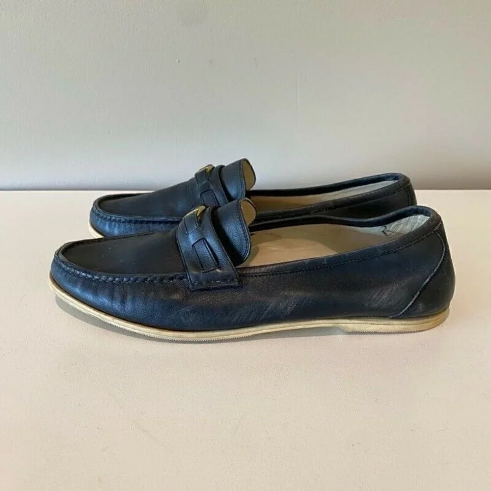 Gucci Loafers Shoes Blue Leather Slip-On Moc Toe 9